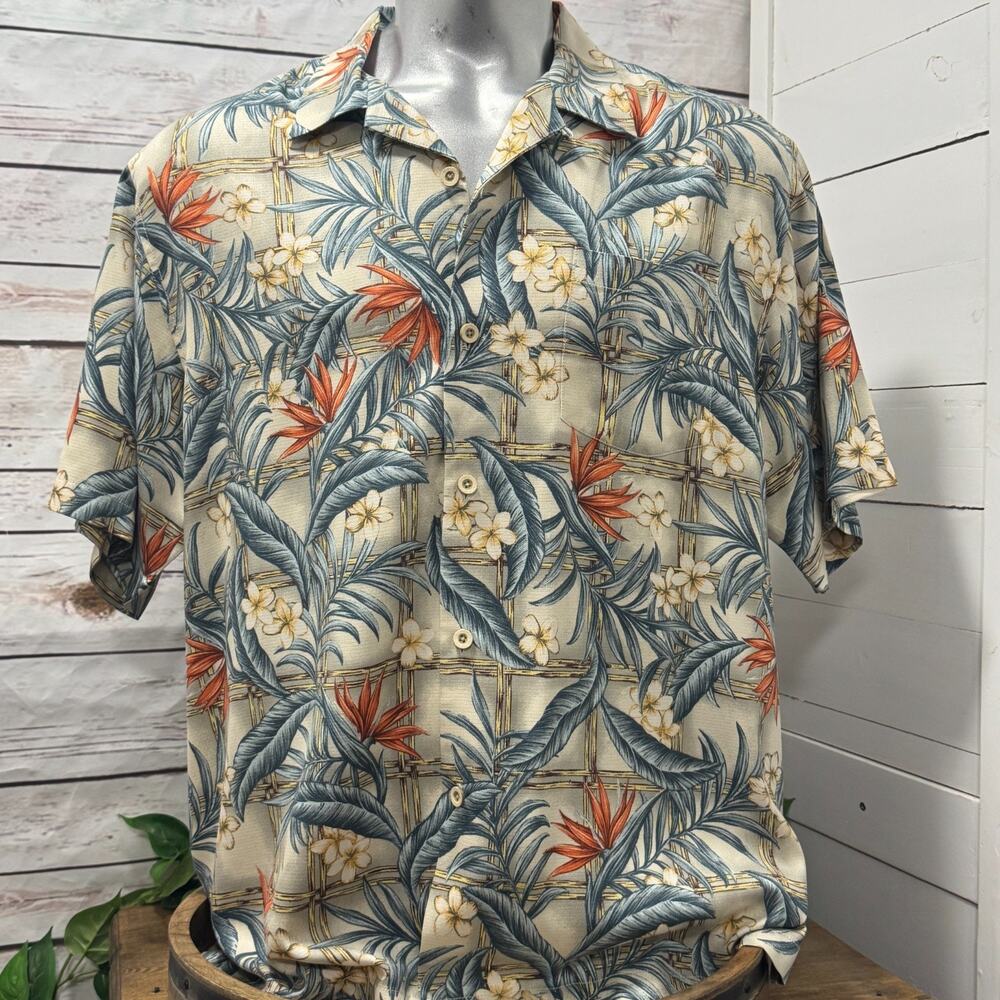 Tommy Bahama Hawaiian Camp Shirt Button Silk XL Pocket Floral Tropical Aloha